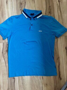 Boss T Shirt Polo Mens S BLue Short Sleeve Classic Collar